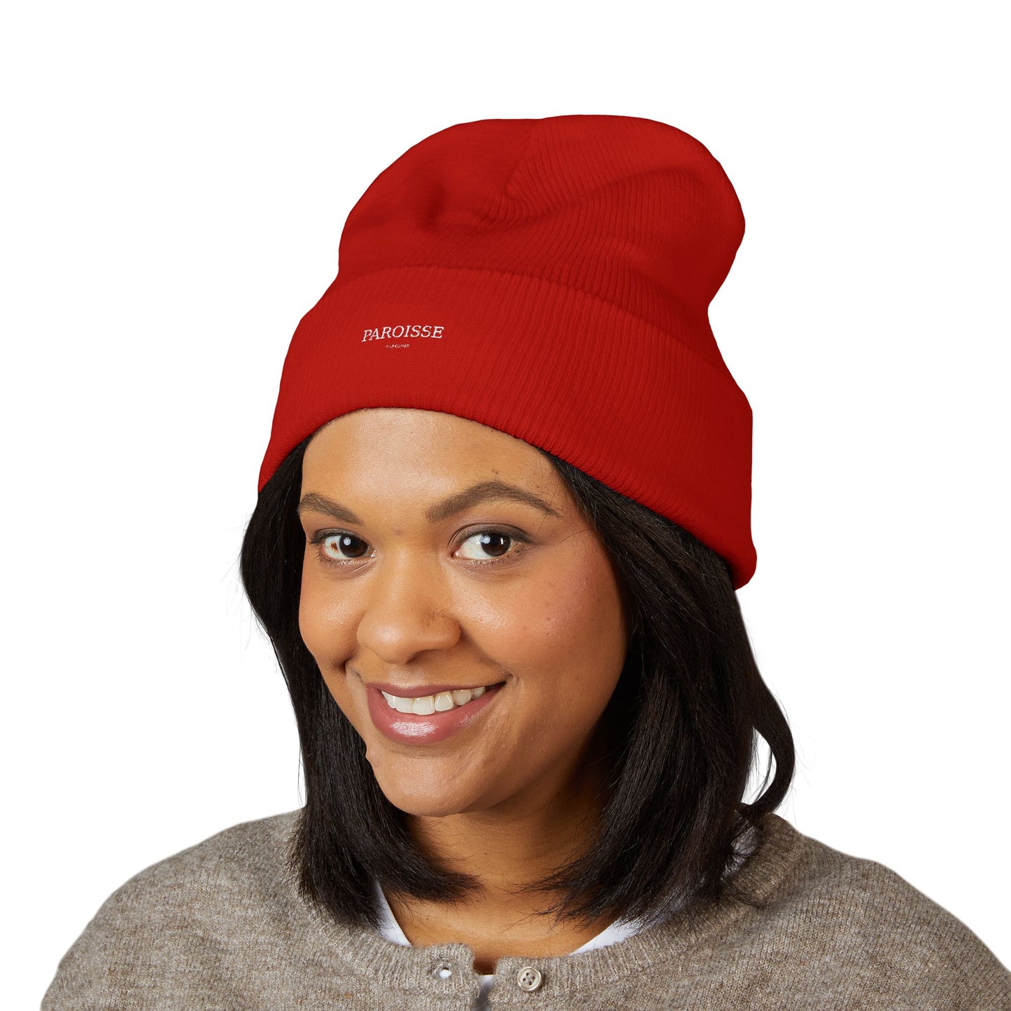 Embroidered Classic Cuffed Beanie — Minimal 'PAROISSE' Logo Knit Hat