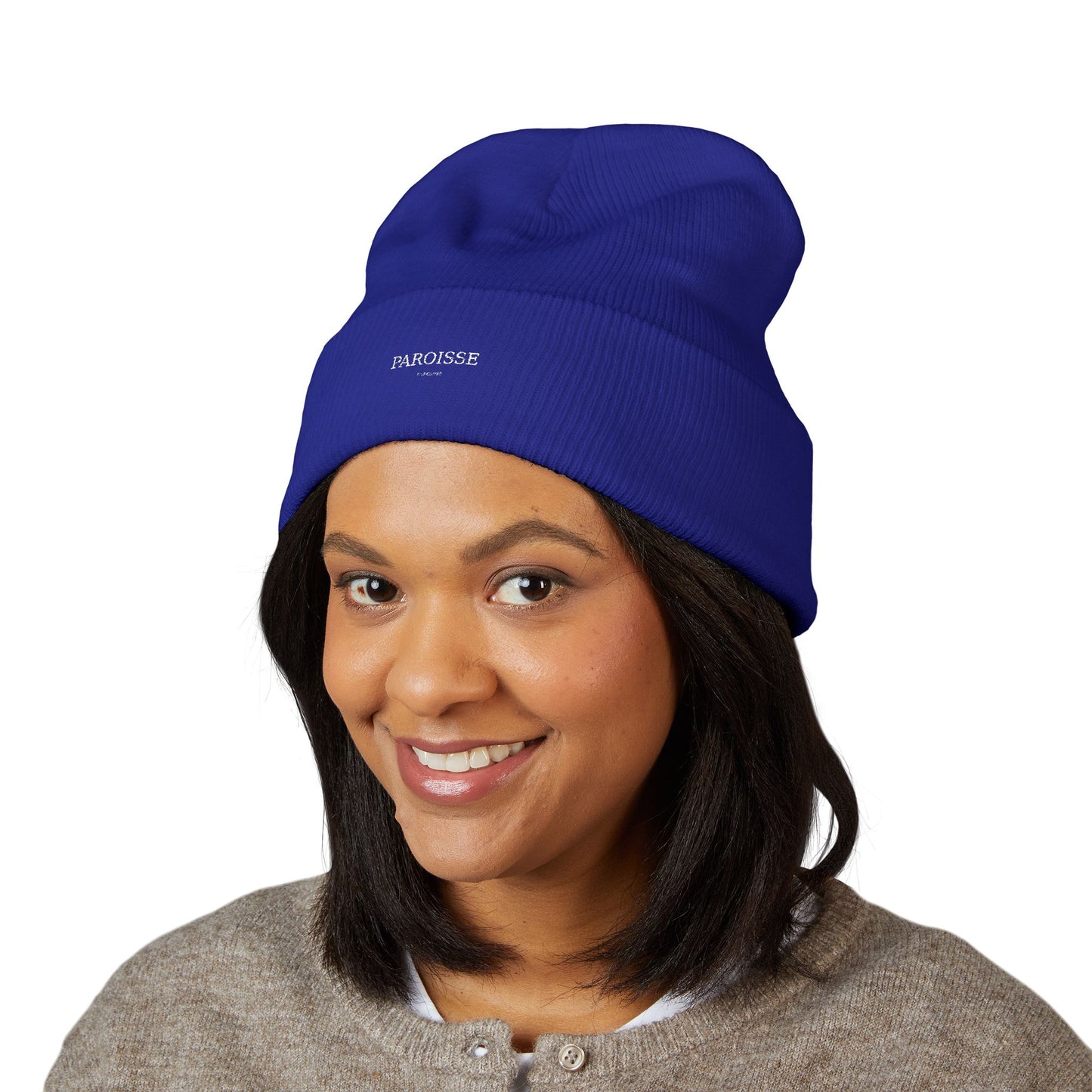 Embroidered Classic Cuffed Beanie — Minimal 'PAROISSE' Logo Knit Hat