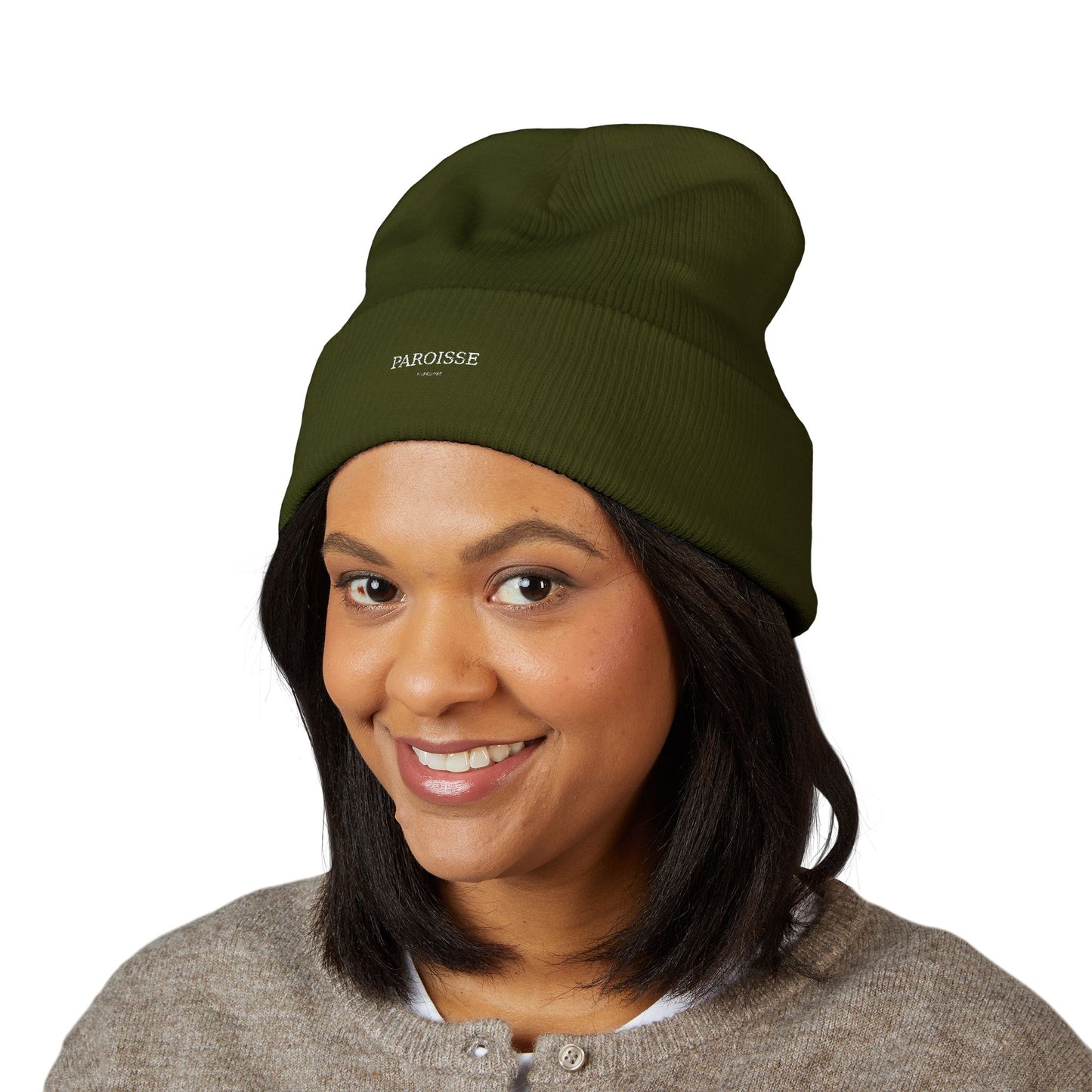 Embroidered Classic Cuffed Beanie — Minimal 'PAROISSE' Logo Knit Hat