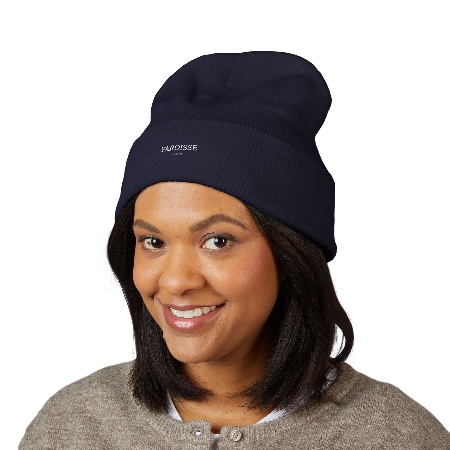 Embroidered Classic Cuffed Beanie — Minimal 'PAROISSE' Logo Knit Hat
