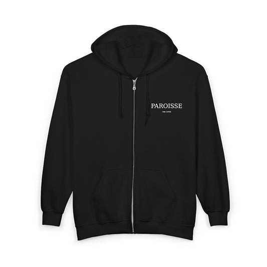 Paroisse Minimalist Zip Hoodie — Small Chest Logo Cotton Full-Zip Hoodie
