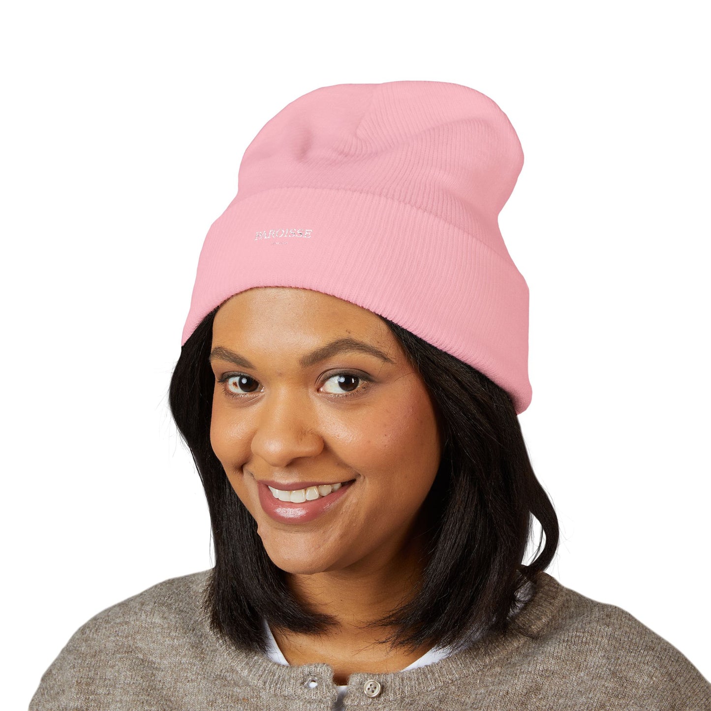 Embroidered Classic Cuffed Beanie — Minimal 'PAROISSE' Logo Knit Hat