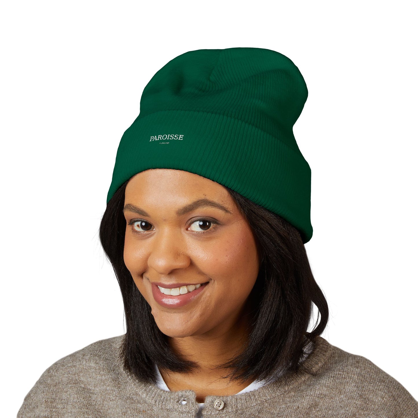 Embroidered Classic Cuffed Beanie — Minimal 'PAROISSE' Logo Knit Hat