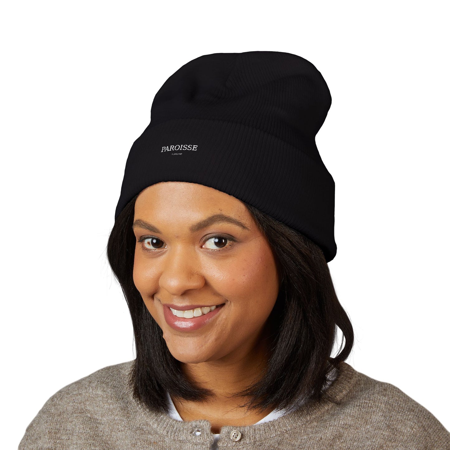 Embroidered Classic Cuffed Beanie — Minimal 'PAROISSE' Logo Knit Hat