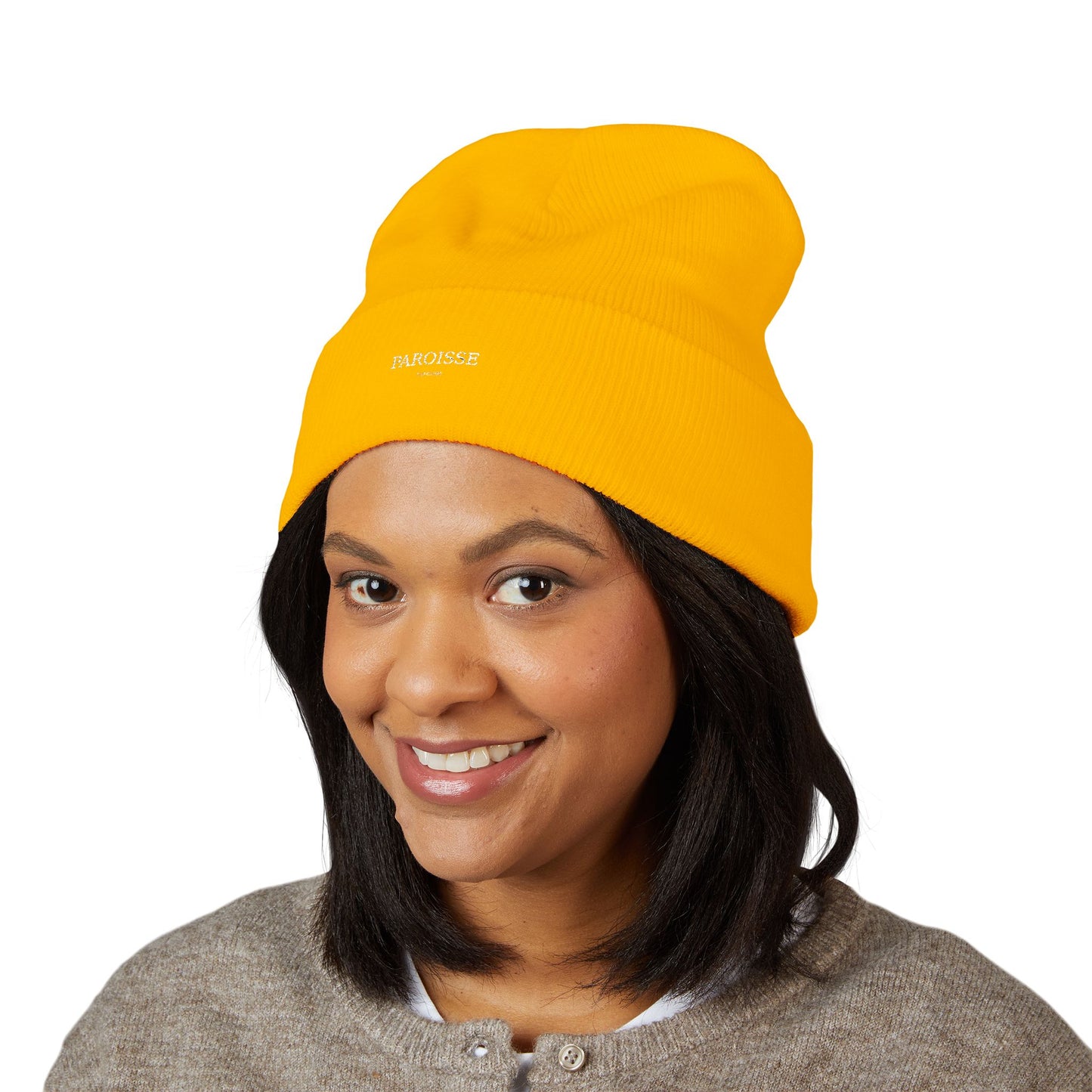 Embroidered Classic Cuffed Beanie — Minimal 'PAROISSE' Logo Knit Hat