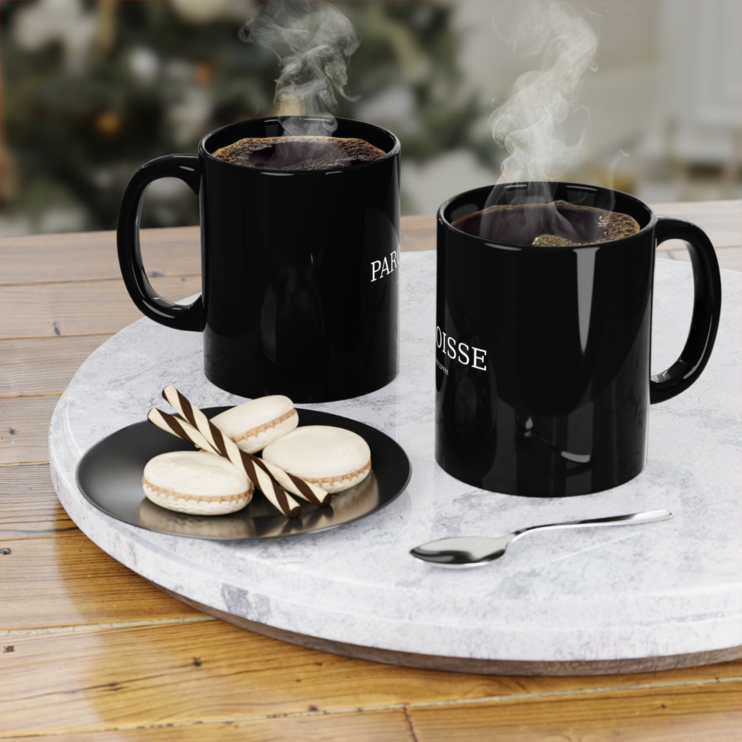 Paroisse Fine Coffee Black Mug — 11oz Ceramic Coffee Cup